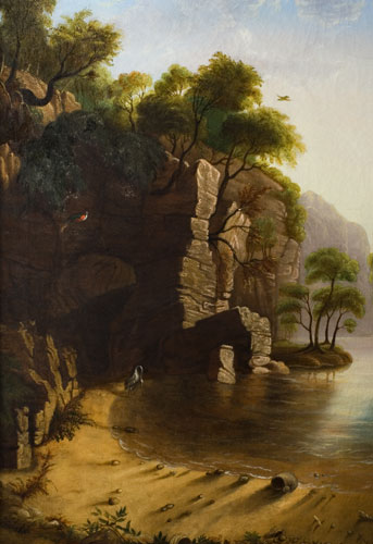 American Allegorical Painting, Traditional Hudson River Valley Style Symbolical Scene, Anonymous, detail view 1